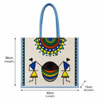 PE Handcrafted Warli Art Cotton Tote Bag with Traditional Tribal Painting, Reusable Shopping Bag, Eco-Friendly Carry Bag for Women & Men, Stylish Ethnic Handbag