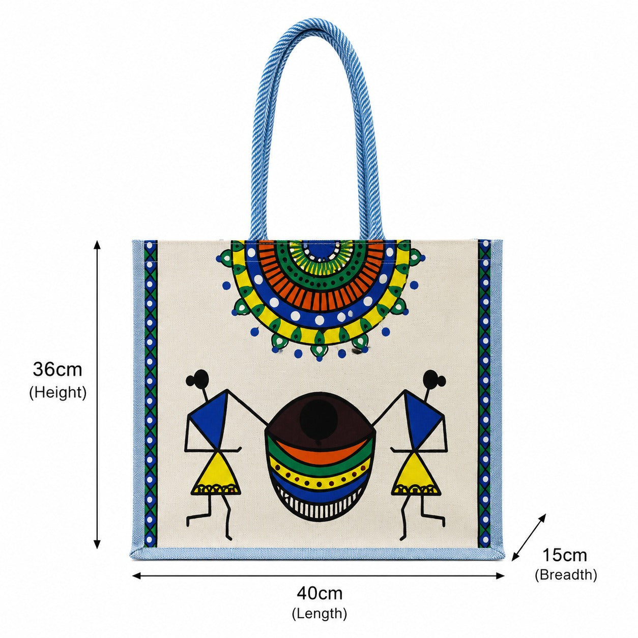 PE Handcrafted Warli Art Cotton Tote Bag with Traditional Tribal Painting, Reusable Shopping Bag, Eco-Friendly Carry Bag for Women & Men, Stylish Ethnic Handbag