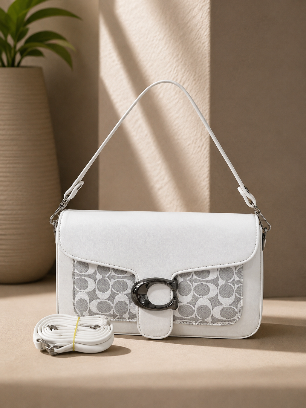 Women’s Black Shoulder Sling Bag with Printed Panel & Gold-Tone Clasp | Ravia