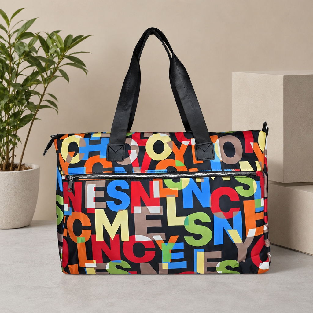 ColorPop Typography Print Travel Duffle Bag