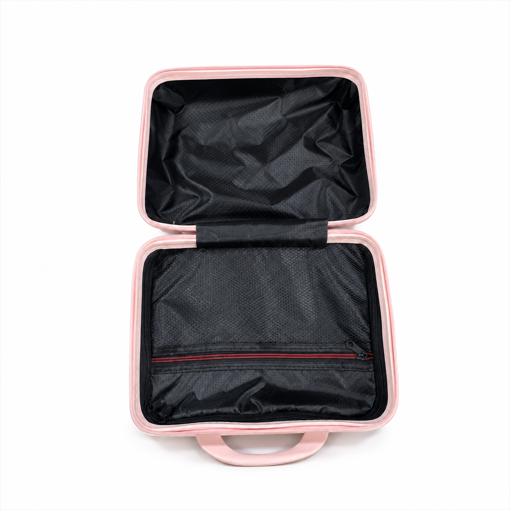 Pink Hard Shell Makeup Organizer Case with Handle for Travel