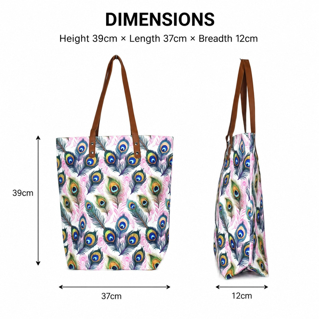 Printed Tote Bag with Long Handles for Women | 37 × 12 × 39 cm