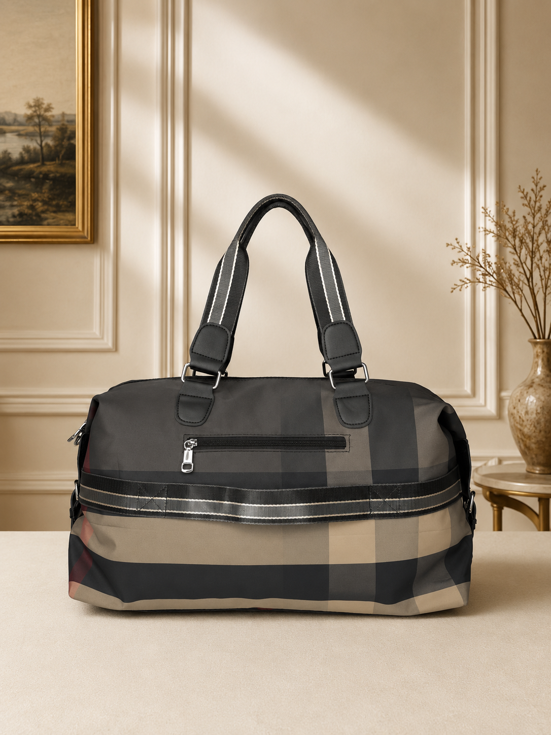 Premium Check Pattern Travel Duffle Bag