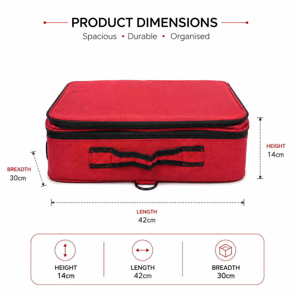 Multi-Purpose Organizer Case with Adjustable Dividers, Red, 42x30x14 cm