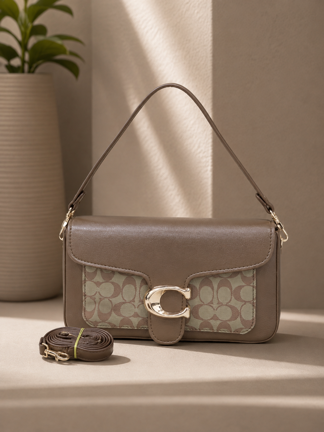 Women’s Black Shoulder Sling Bag with Printed Panel & Gold-Tone Clasp | Ravia