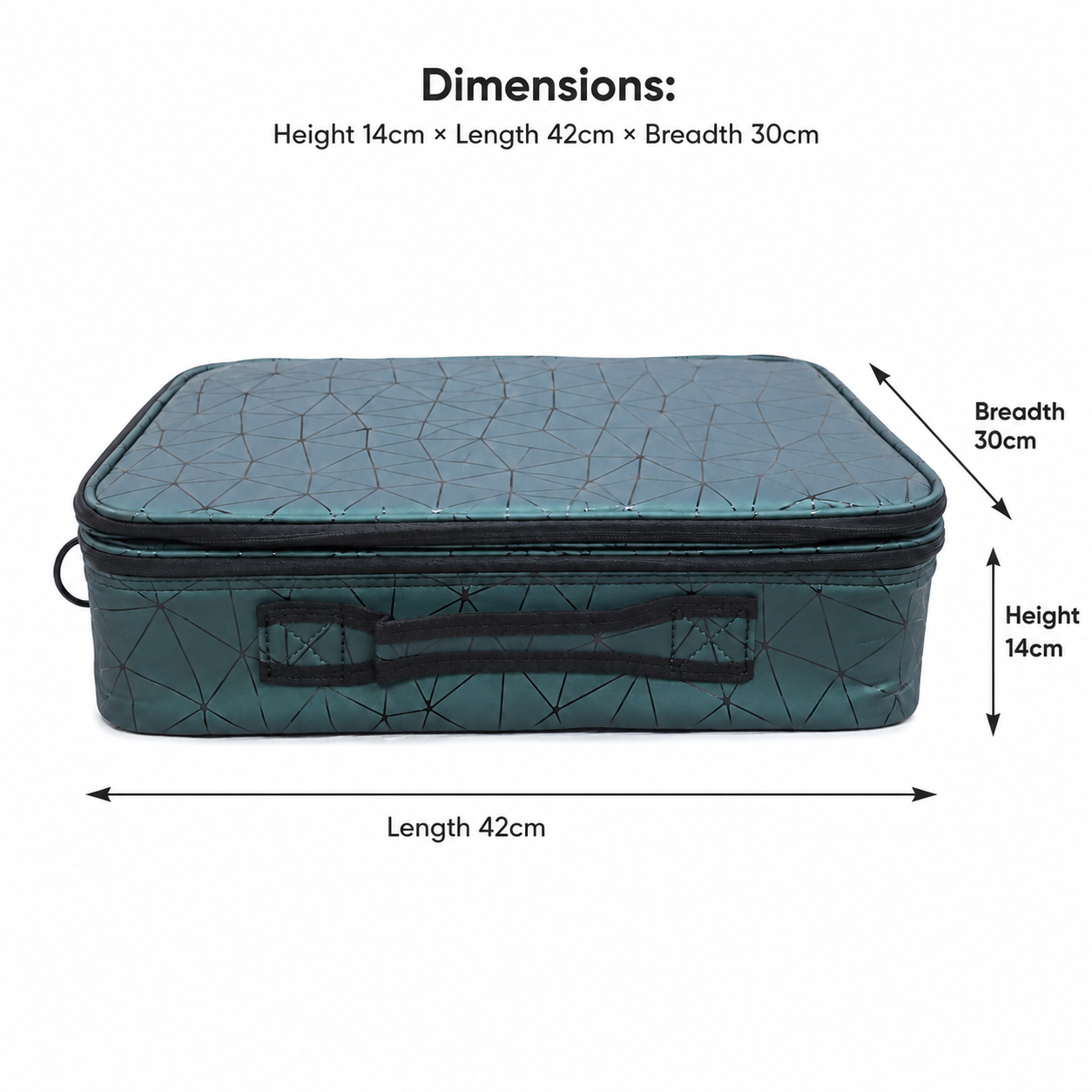 Faux Leather Makeup Organizer Bag for Women, Girls & Bride - Travel Cosmetic Kit Storage Organiser - Toiletry Vanity Box with Adjustable Compartment (Green Diamond)