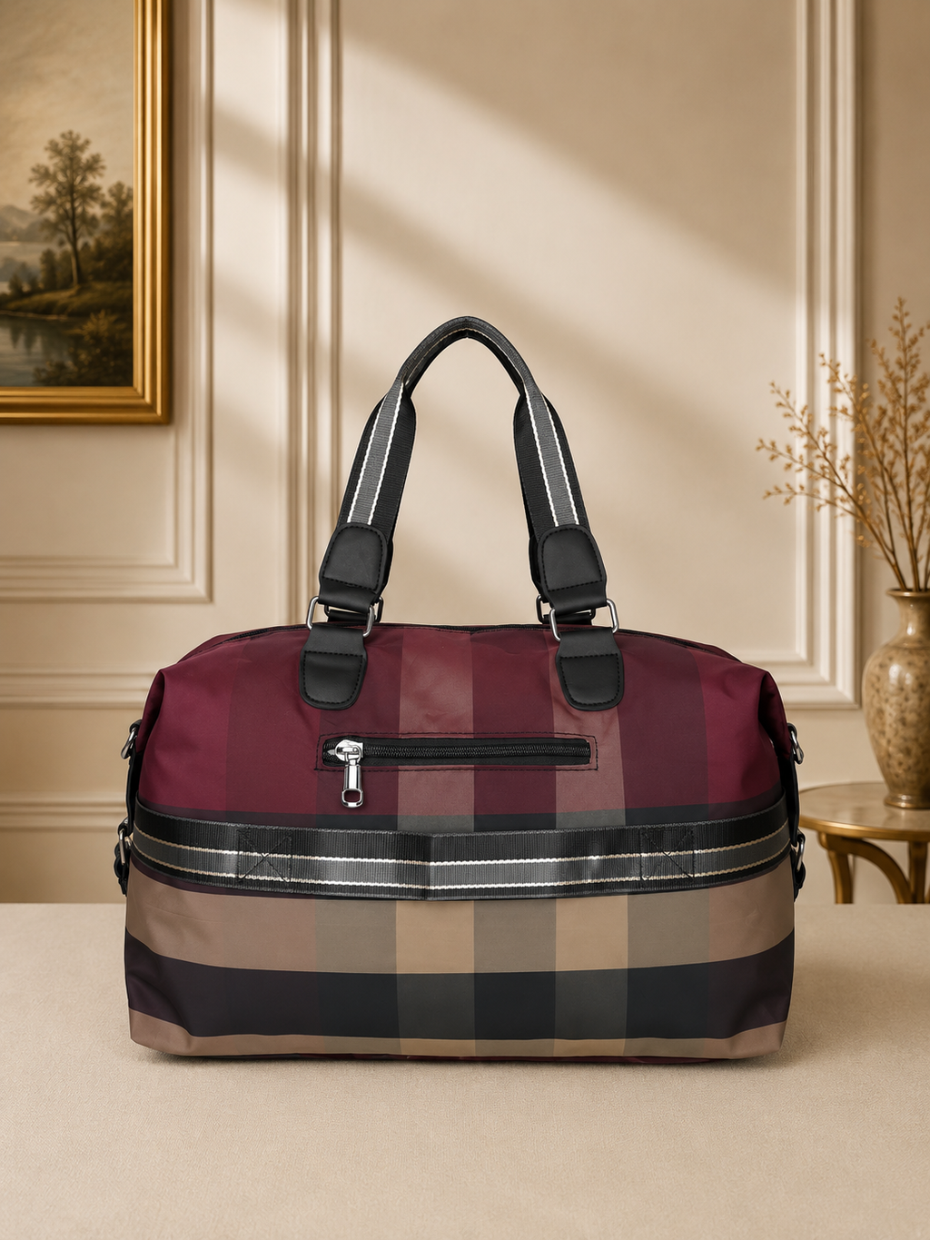 Premium Check Pattern Travel Duffle Bag