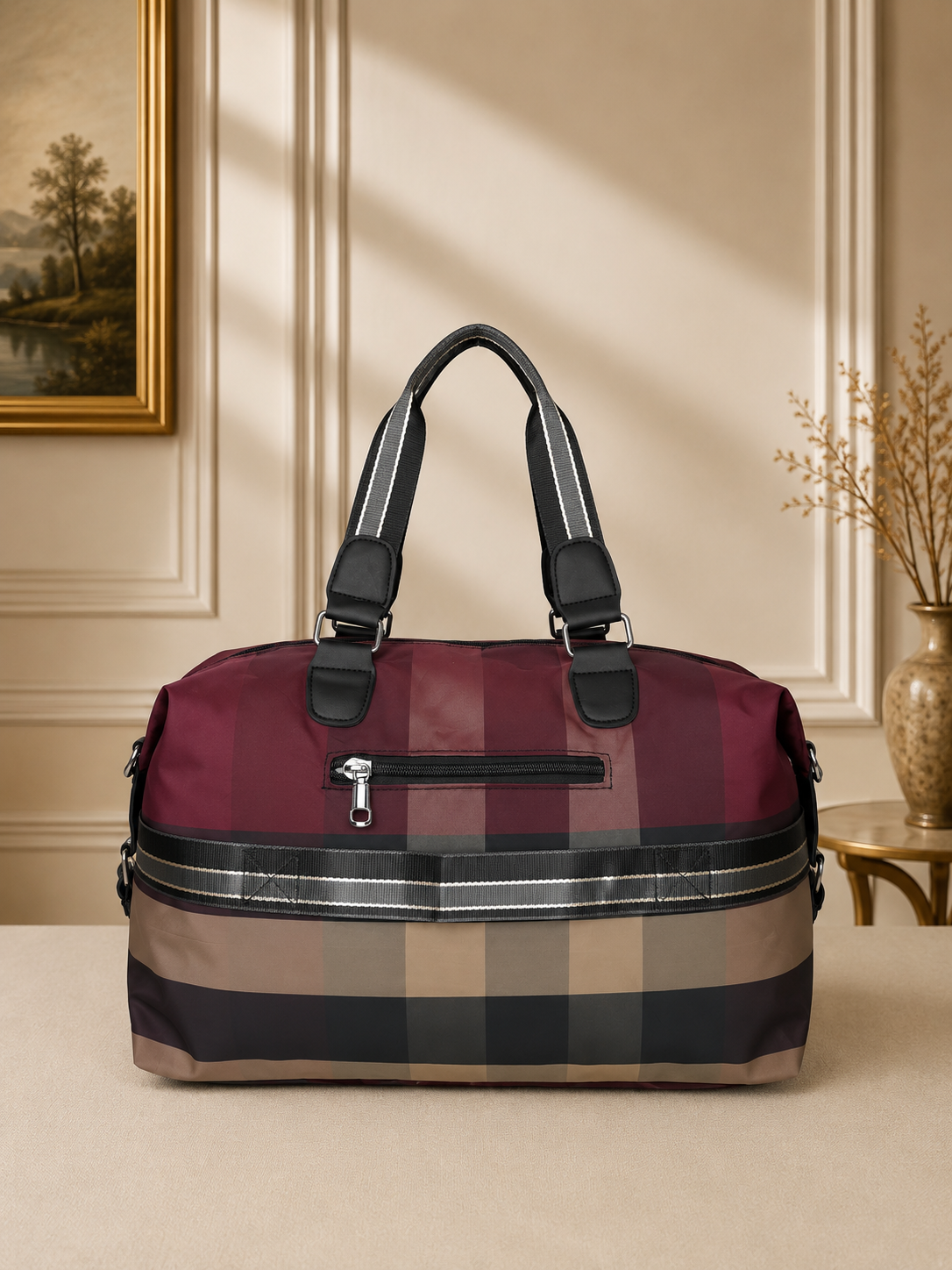 Premium Check Pattern Travel Duffle Bag