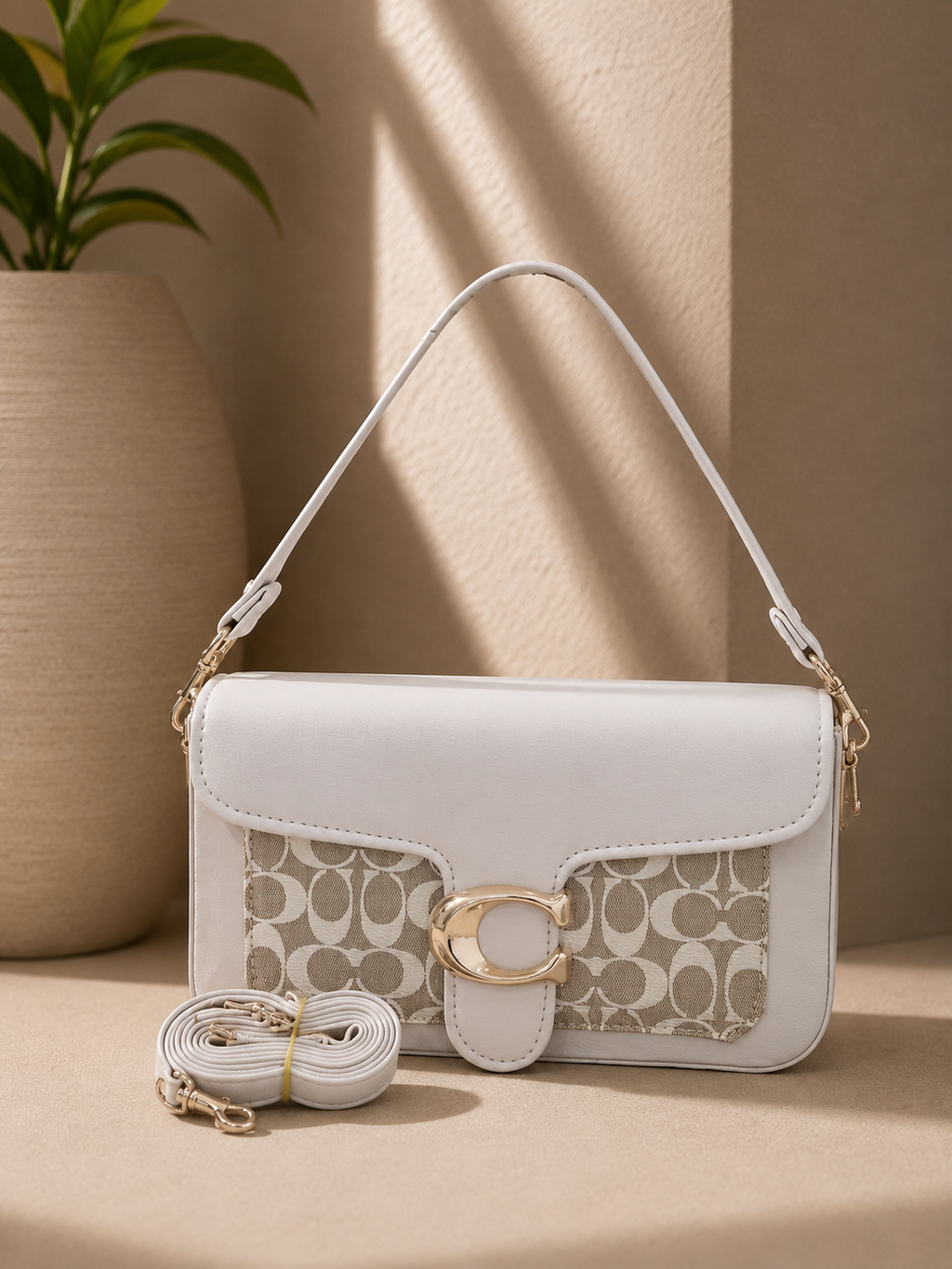 Women’s Black Shoulder Sling Bag with Printed Panel & Gold-Tone Clasp | Ravia