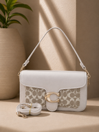 Women’s Black Shoulder Sling Bag with Printed Panel & Gold-Tone Clasp | Ravia