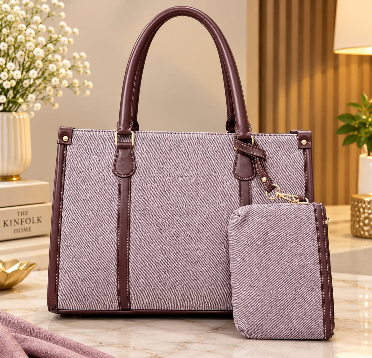 Women’s Structured Tote Bag with Matching Pouch – Spacious Everyday Handbag