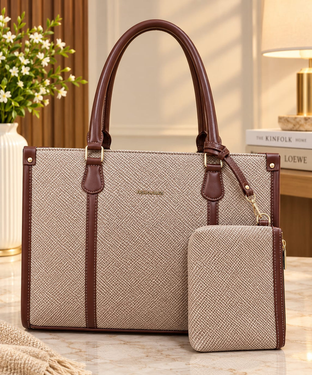Women’s Structured Tote Bag with Matching Pouch – Spacious Everyday Handbag