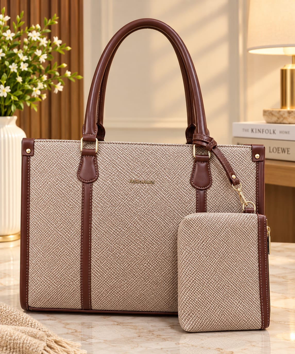 Women’s Structured Tote Bag with Matching Pouch – Spacious Everyday Handbag