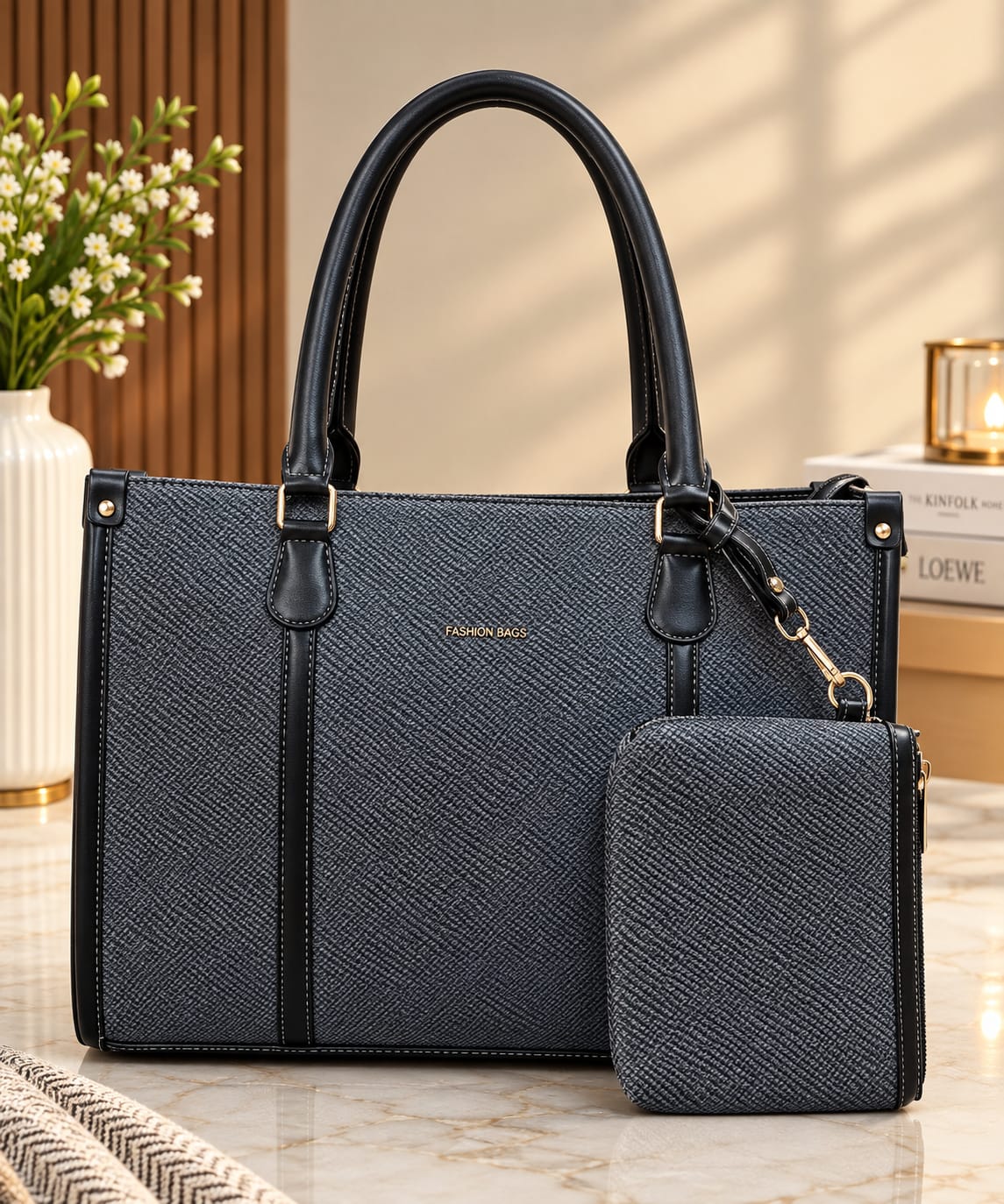 Women’s Structured Tote Bag with Matching Pouch – Spacious Everyday Handbag