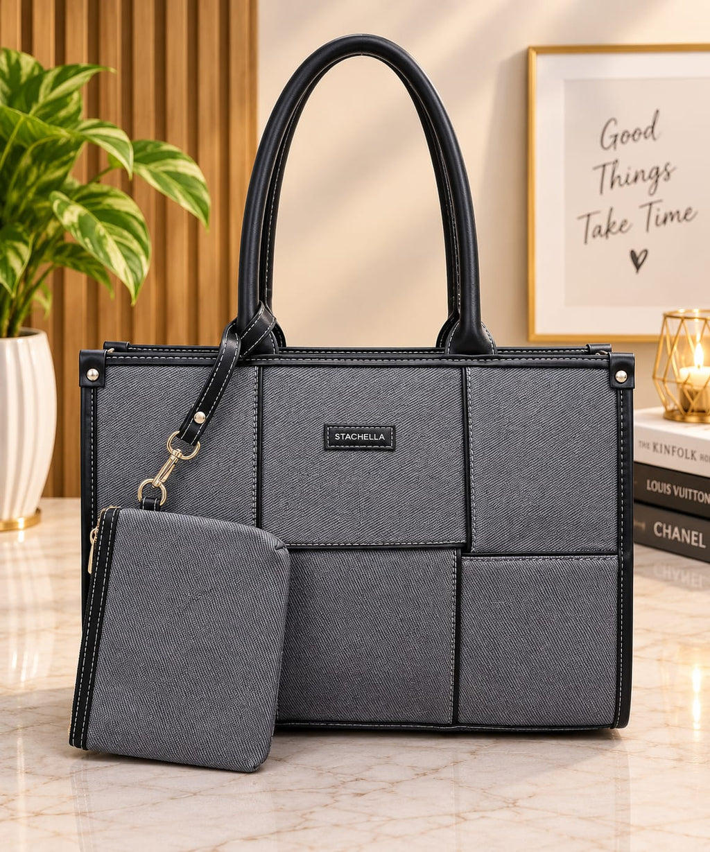 Structured Women's Tote Bag with Matching Pouch – Stylish Office & Everyday Handbag