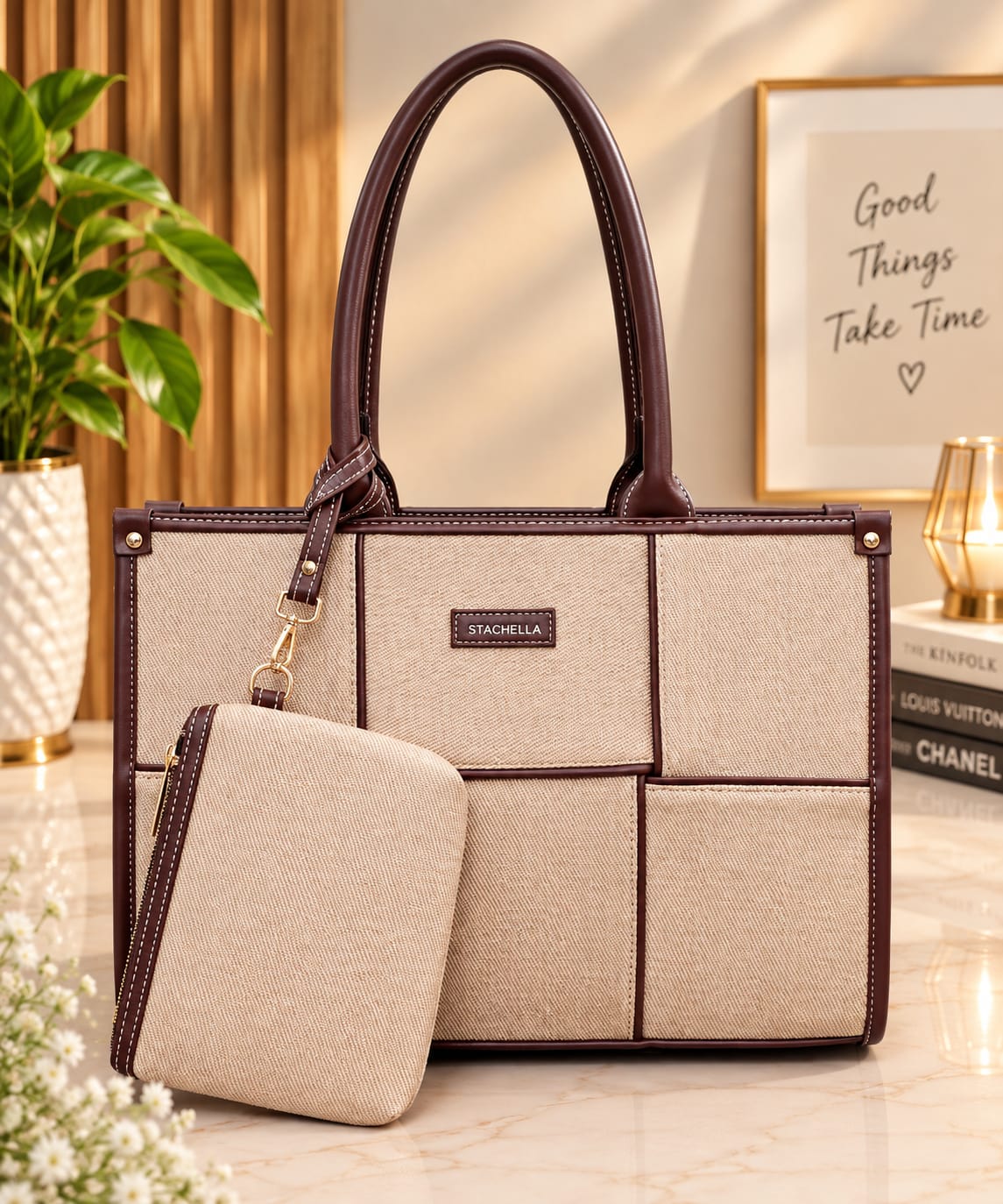 Structured Women's Tote Bag with Matching Pouch – Stylish Office & Everyday Handbag