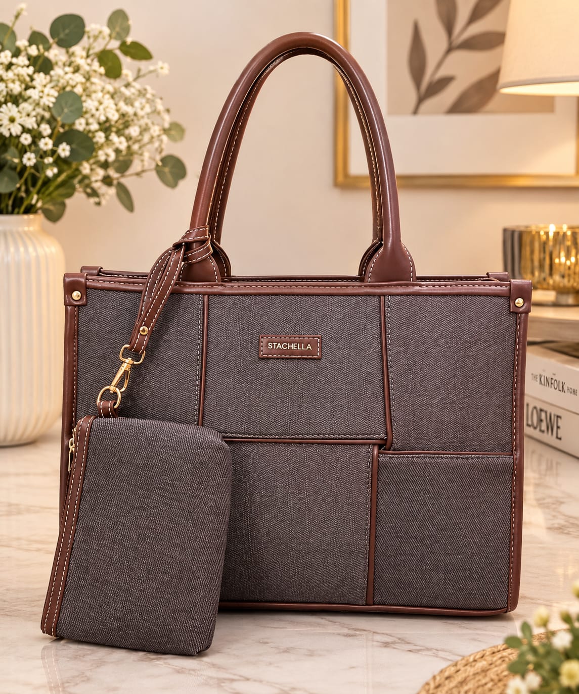 Structured Women's Tote Bag with Matching Pouch – Stylish Office & Everyday Handbag