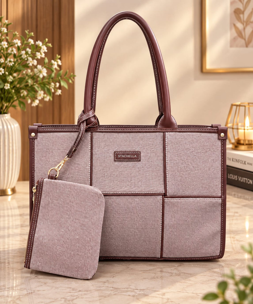 Structured Women's Tote Bag with Matching Pouch – Stylish Office & Everyday Handbag