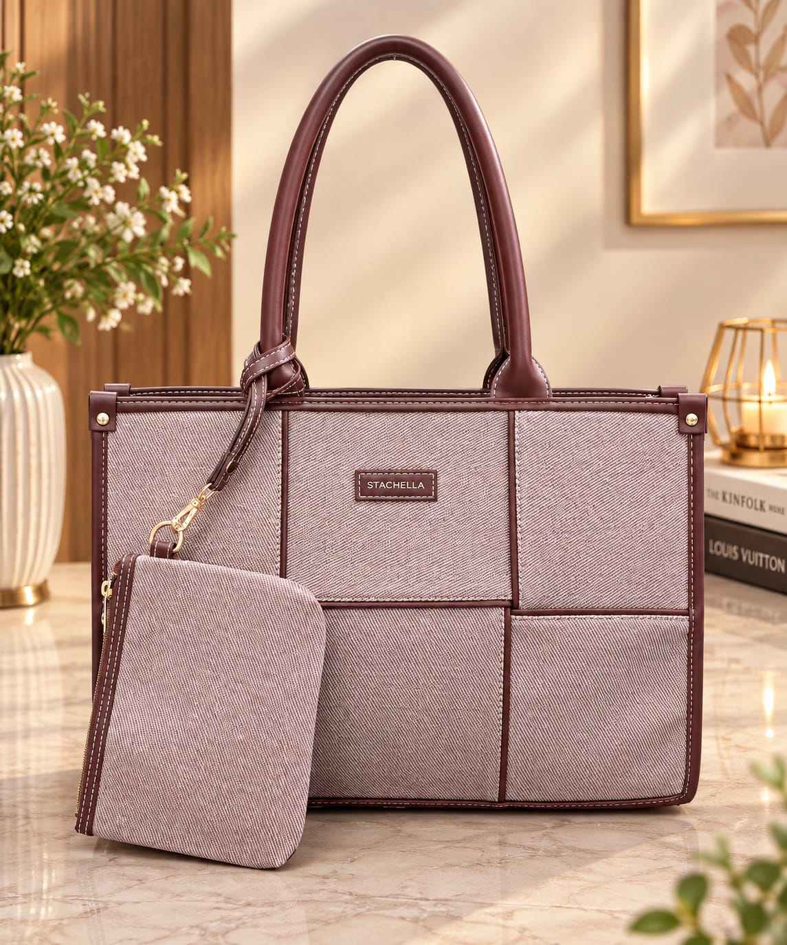 Structured Women's Tote Bag with Matching Pouch – Stylish Office & Everyday Handbag