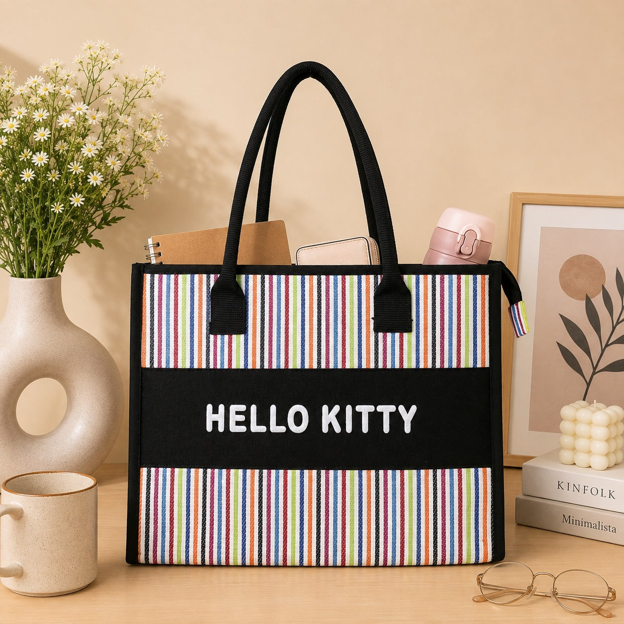 Canvas jute Handbag with with Hello Kitty Print