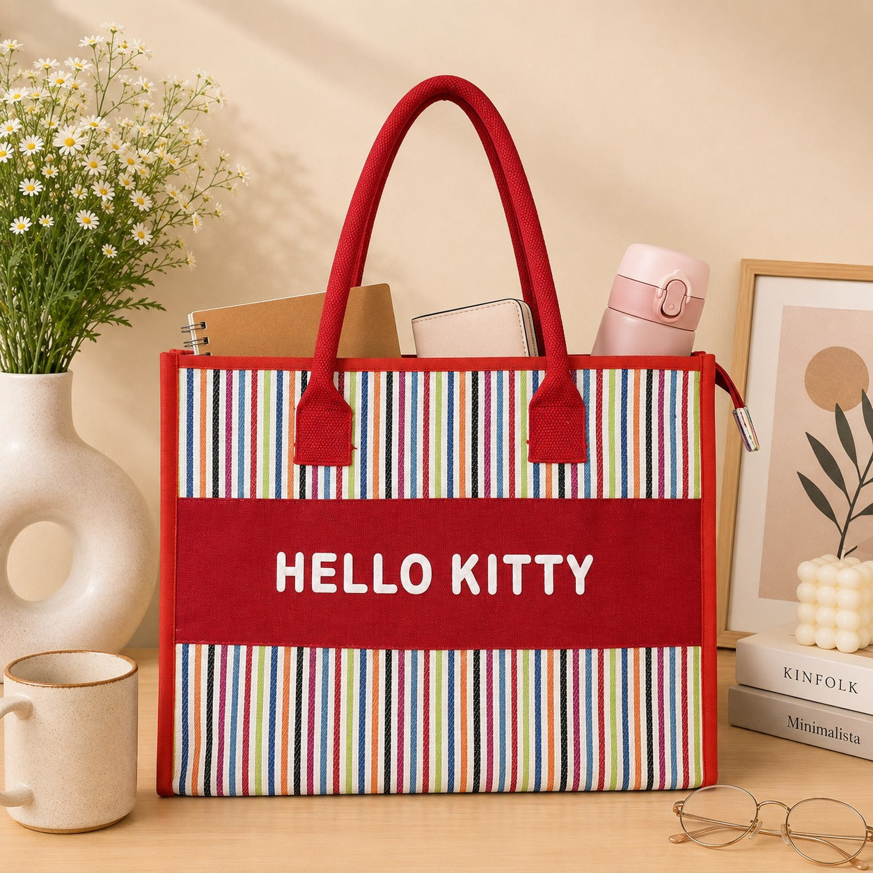 Canvas jute Handbag with with Hello Kitty Print