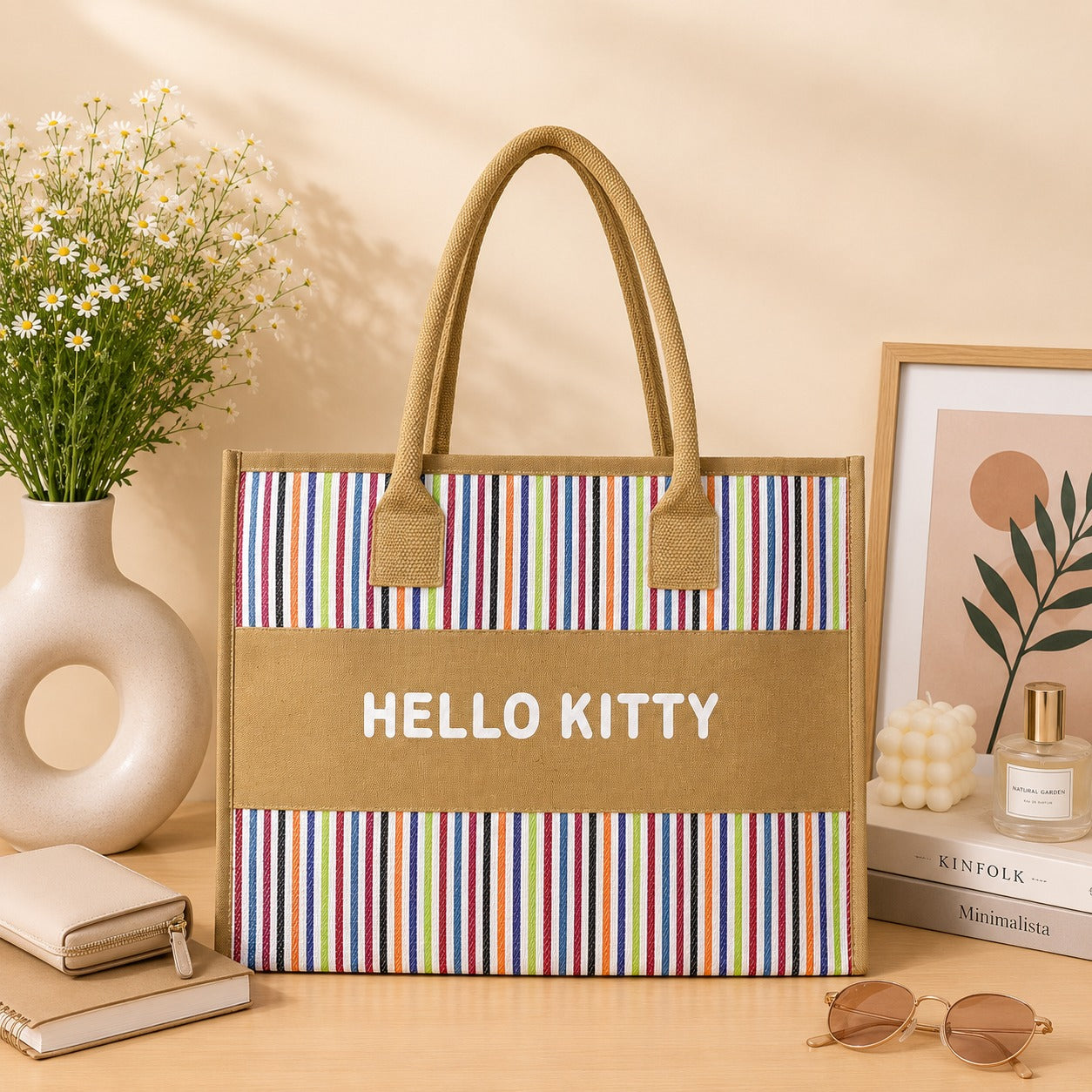 Canvas jute Handbag with with Hello Kitty Print