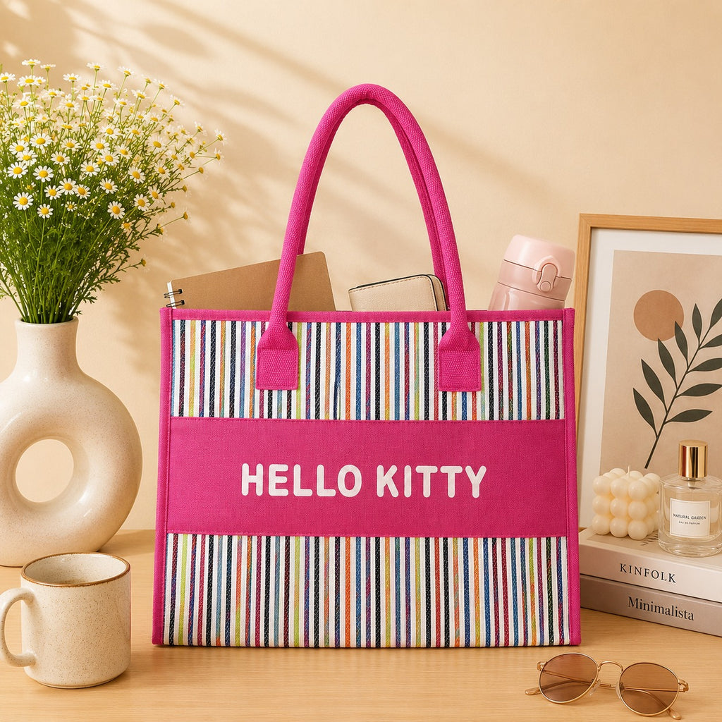 Canvas jute Handbag with with Hello Kitty Print