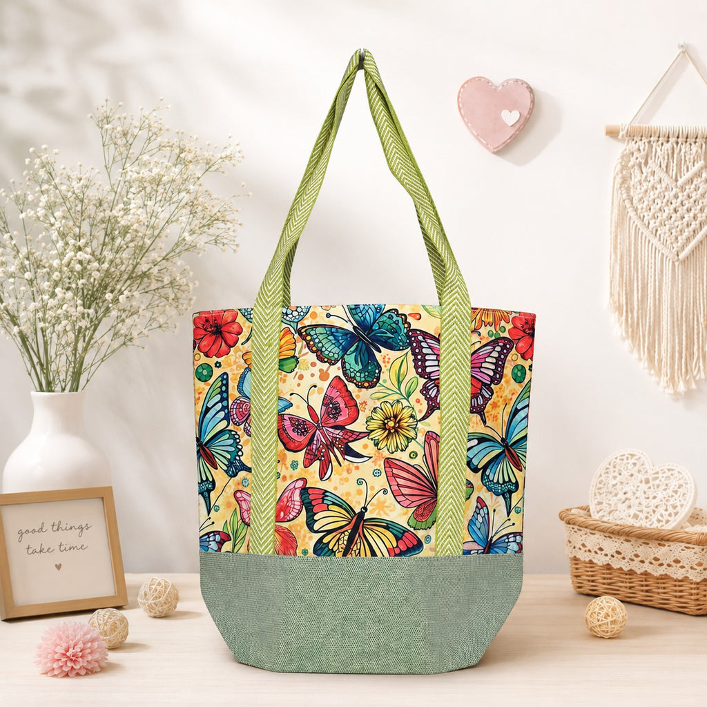 Printed Tote Bag with Long Handles & Front Pocket for Women