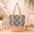 Printed Tote Bag with Long Handles & Front Pocket for Women