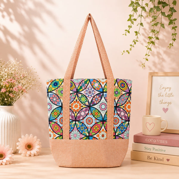Printed Tote Bag with Long Handles & Front Pocket for Women