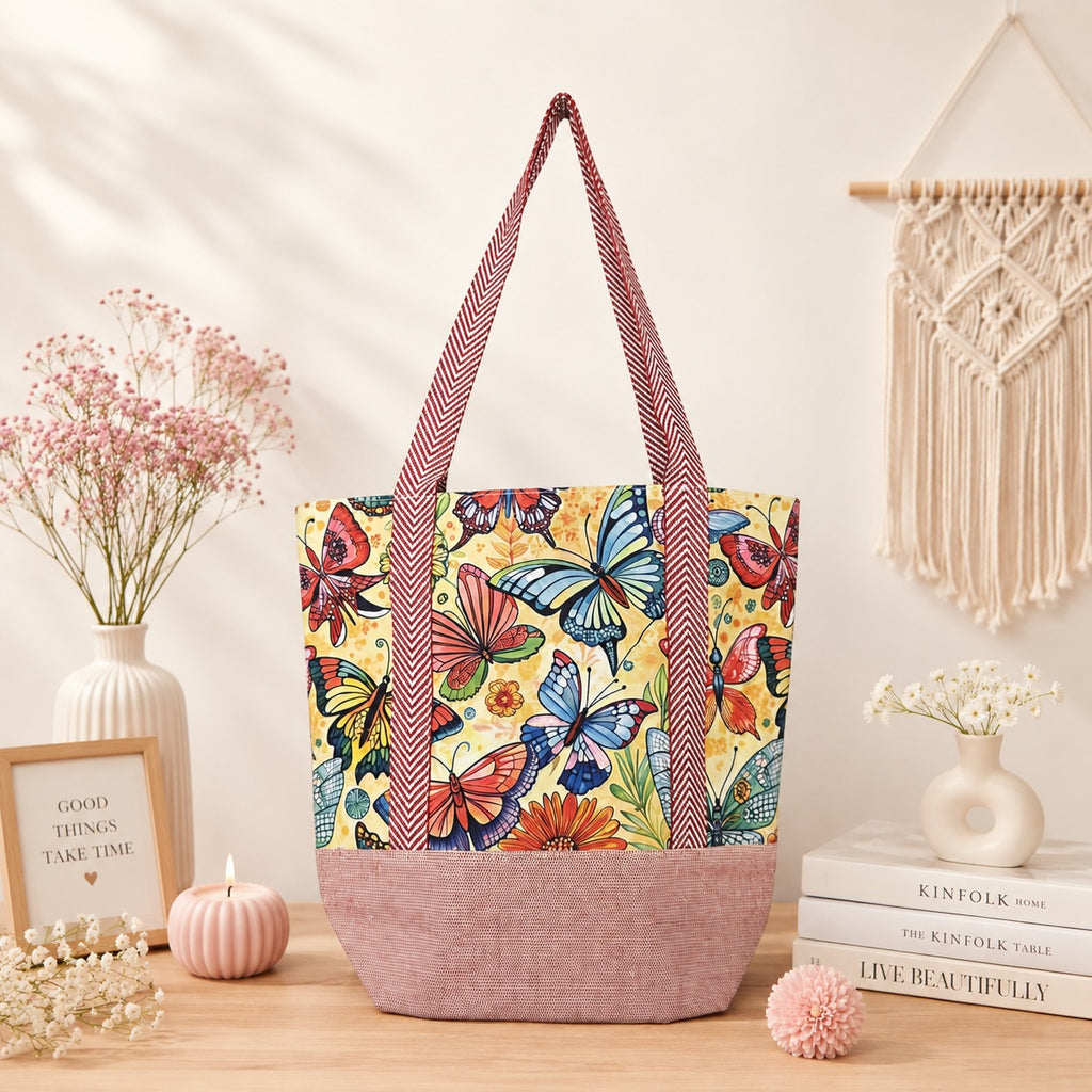 Printed Tote Bag with Long Handles & Front Pocket for Women