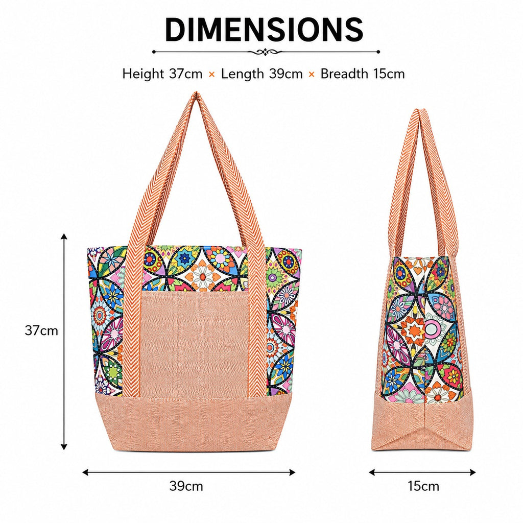 Printed Tote Bag with Long Handles & Front Pocket for Women