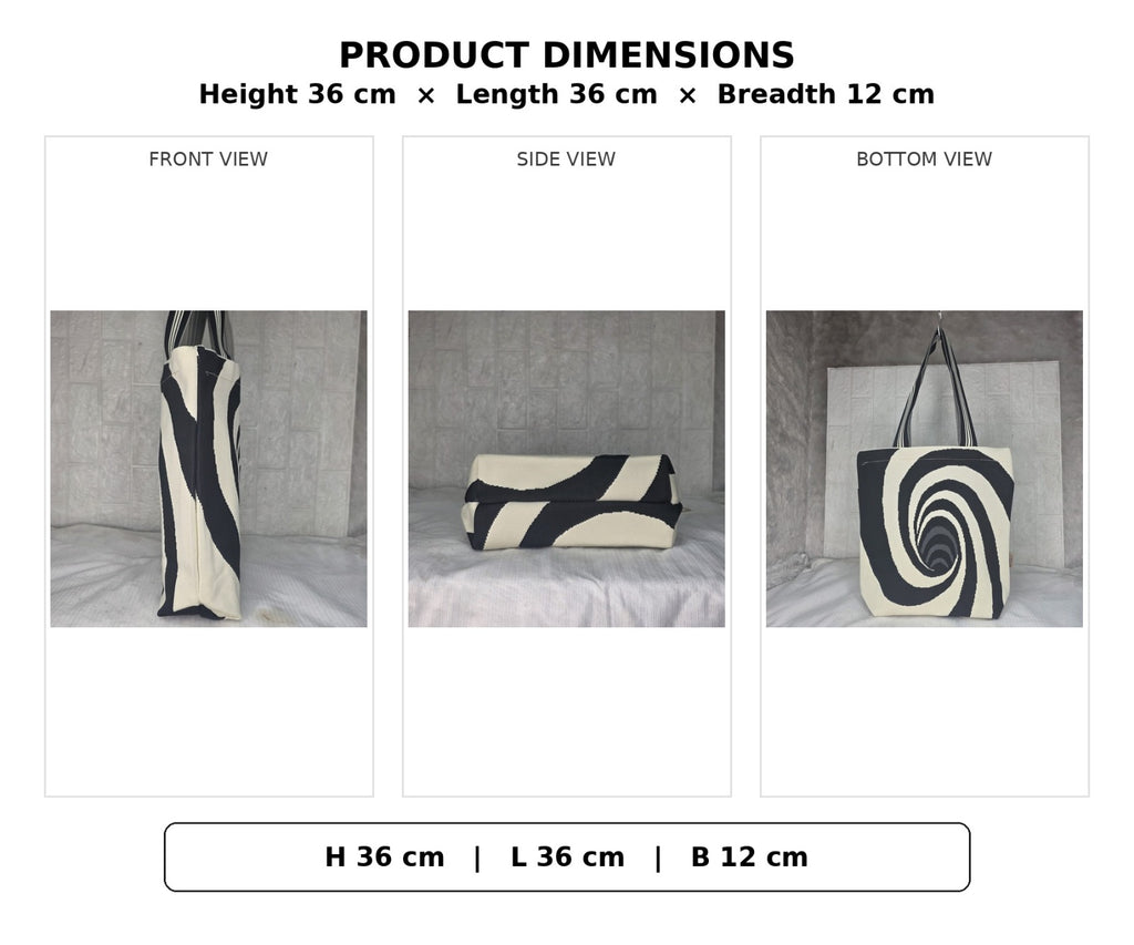 Black & Cream Printed Tote Bag for Women – Large Everyday Bag
