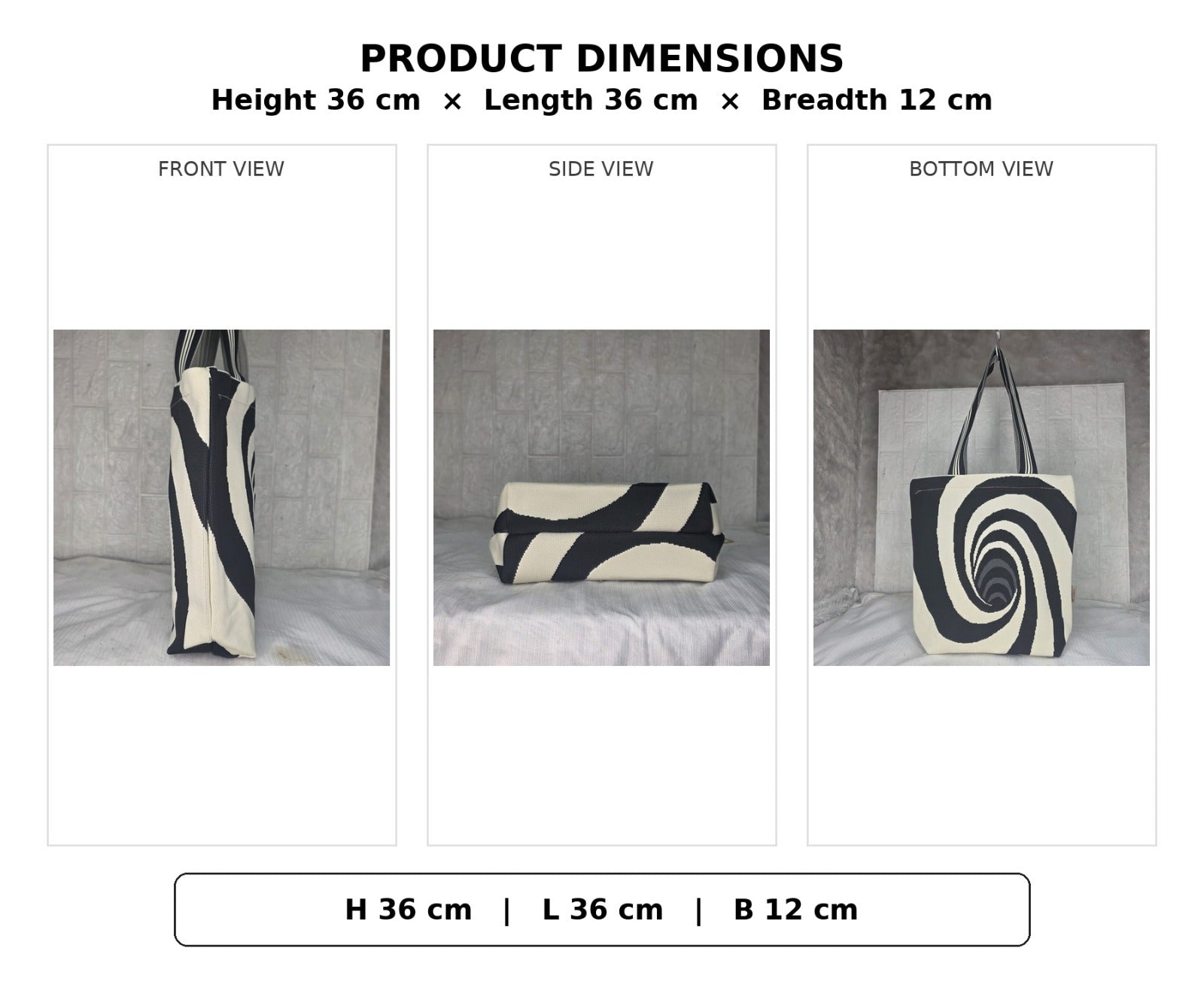 Black & Cream Printed Tote Bag for Women – Large Everyday Bag