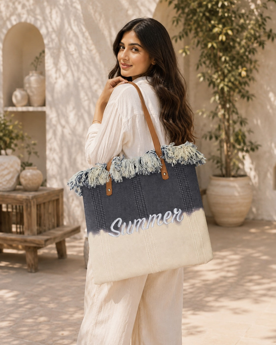 Summer Jute Tote Bag for Women – Large Beach & Vacation Handbag