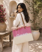 Summer Jute Tote Bag for Women – Large Beach & Vacation Handbag