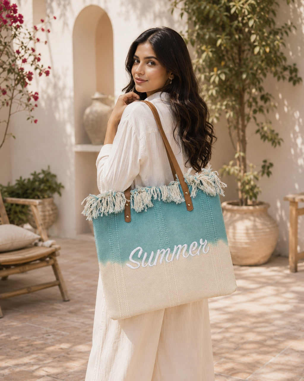 Summer Jute Tote Bag for Women – Large Beach & Vacation Handbag