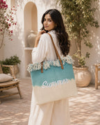 Summer Jute Tote Bag for Women – Large Beach & Vacation Handbag