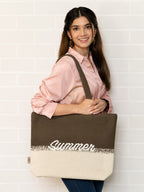 Pink & Cream Printed Tote Bag for Women – Large Everyday Bag