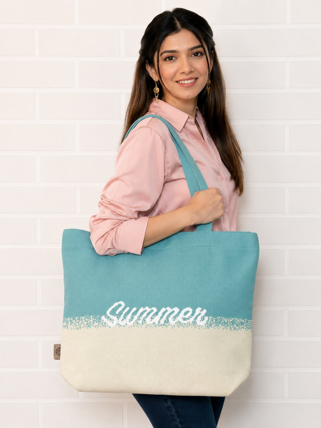 Pink & Cream Printed Tote Bag for Women – Large Everyday Bag