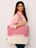 Pink & Cream Printed Tote Bag for Women – Large Everyday Bag