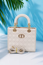 Quilted Brown Handbag for Women with Sling Strap & Top Handle