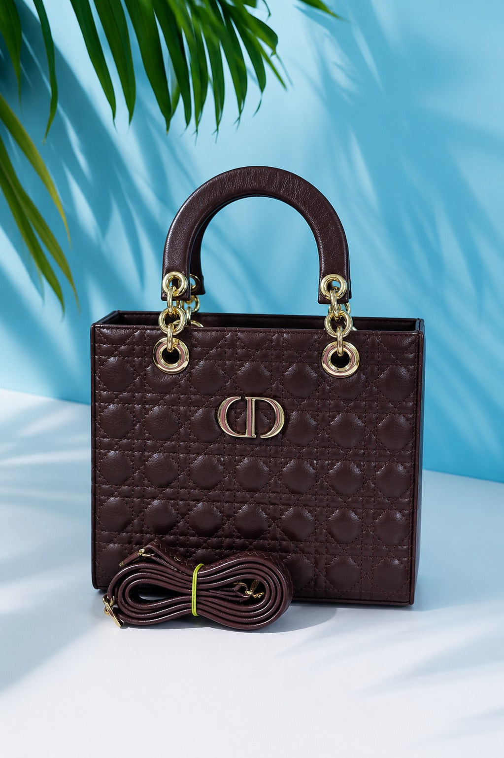 Quilted Brown Handbag for Women with Sling Strap & Top Handle