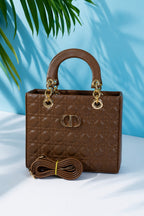 Quilted Brown Handbag for Women with Sling Strap & Top Handle