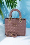Quilted Brown Handbag for Women with Sling Strap & Top Handle