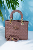 Quilted Brown Handbag for Women with Sling Strap & Top Handle