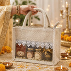 Jute Gift Hamper Bag with Transparent Window | Eco-Friendly Bag for Gifting, Return Gifts, Dry Fruits | Reusable Tote Bag