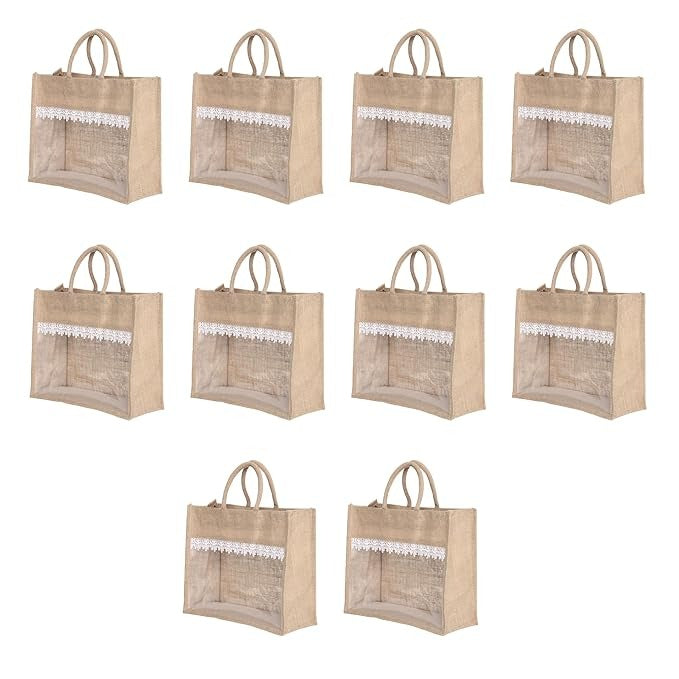 Jute Gift Hamper Bag with Transparent Window | Eco-Friendly Bag for Gifting, Return Gifts, Dry Fruits | Reusable Tote Bag