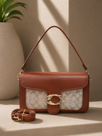 Women’s Black Shoulder Sling Bag with Printed Panel & Gold-Tone Clasp | Ravia