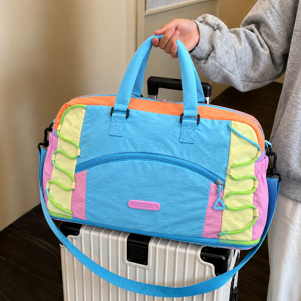Multicolour Travel Duffel Bag with Multiple Pockets & Adjustable Shoulder Strap